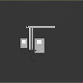 White L Shaped Structure With Control Boxes Red Buttons And Connecting Cables
